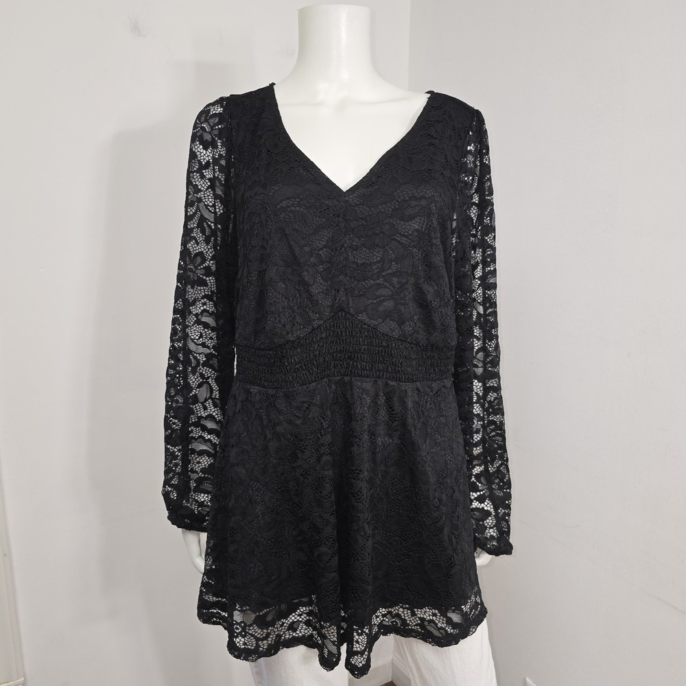 Torrid Black Lace Blouse Top Layered Babydoll Size 2 2X Whimsigoth Vampy L/S